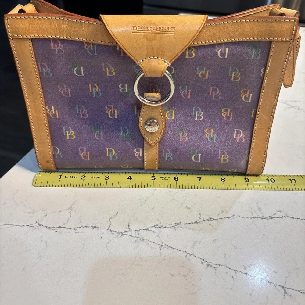 Dooney & Bourke Y2K Rainbow Monogram Canvas Shoulder Bag Leather Trim